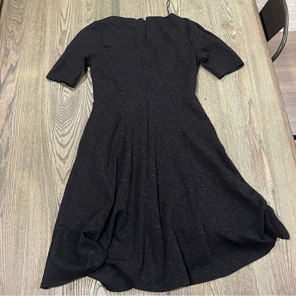 London Style Womens Damask A-Line Dress Knit Short Sleeve Stretch Black Size 6